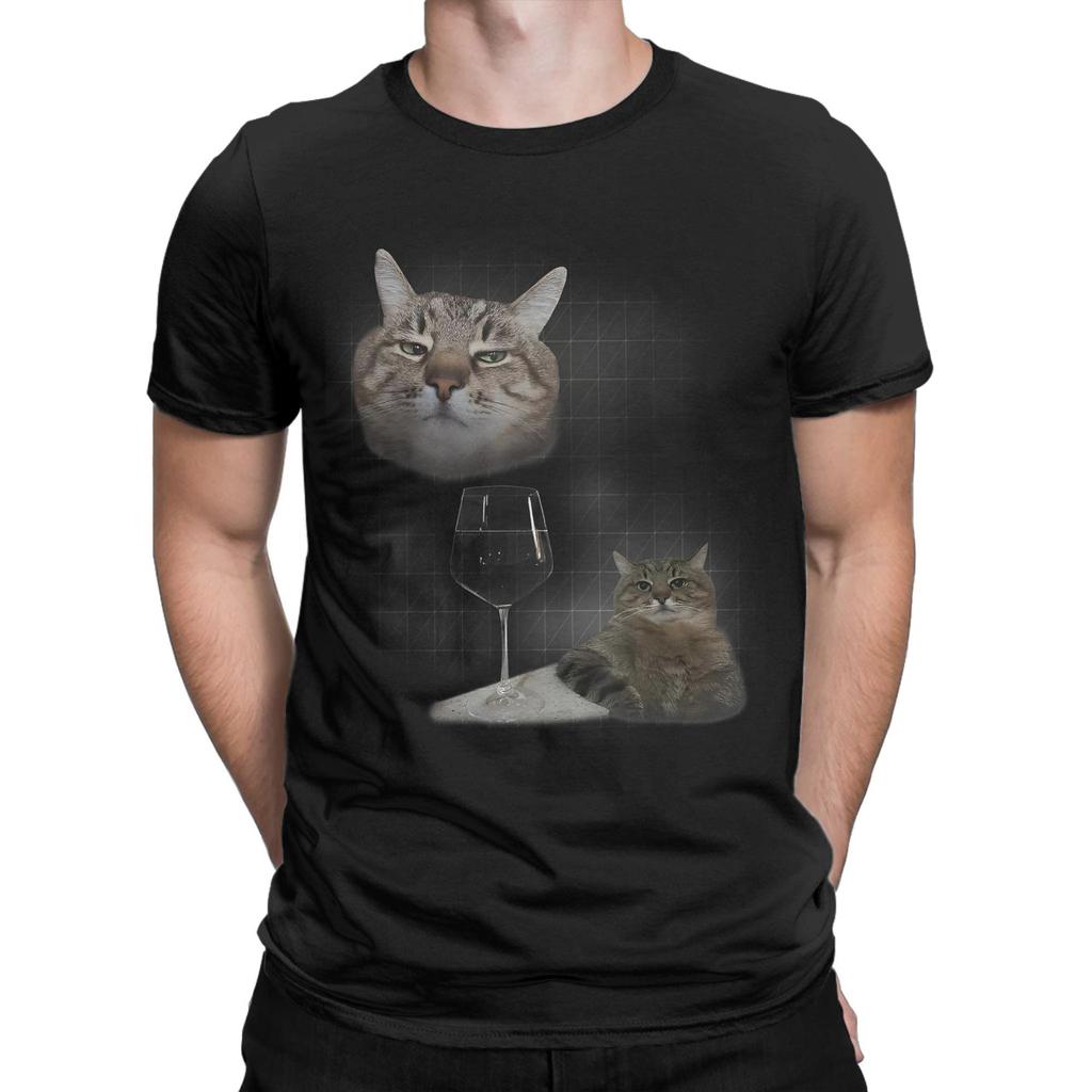 Funny Cat And Wine Art Cats Drinking Oddly Specific Meme Men's T Shirt  Tees Short Sleeve Crew Neck T-Shirts New Arrival Tops