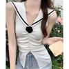 Summer New Women's Sweet Navy Collar Sleeveless Knitted Vest Slim Fit Top
