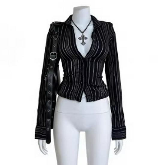 French Style Slim Fit Striped Long Sleeve Shirt