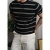 Korean Style Slim Fit Men's Striped Ice Silk T-Shirt