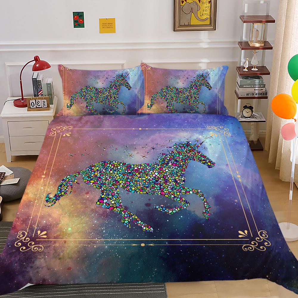 Bedding Set 3D Unicorn Print Bed Cover Home Bedclothes Bedroom Decor Hot Sale Pillowcase Polyester Bedclothes