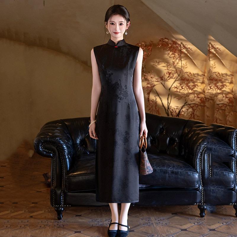 Sleeveless black national style new Chinese long improved cheongsam 1011 new young women's high-end dress summer