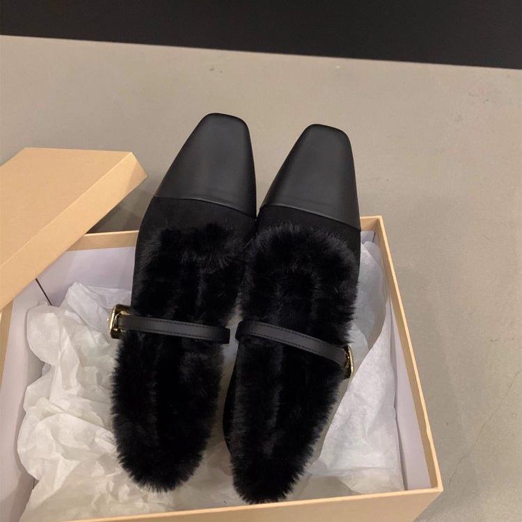 

Женские французские мокасины Мэри Джейн на низком каблуке с плюшем - Осенне-зимние теплые хлопковые модные туфли 35