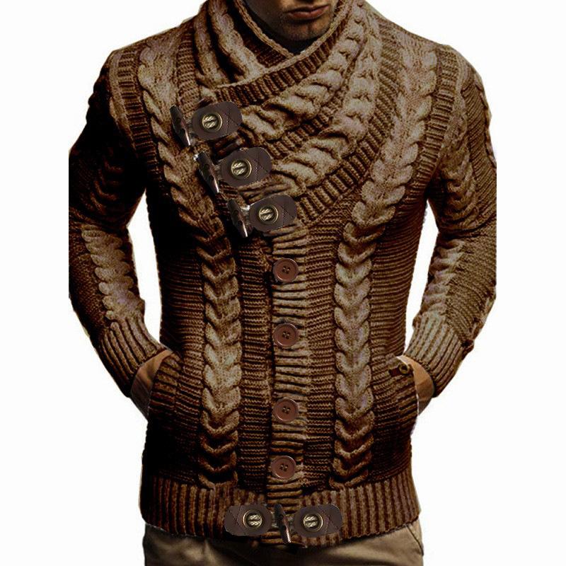 Herren S Hoher Hals Knopf Strick Cardigan Pullover Lässig