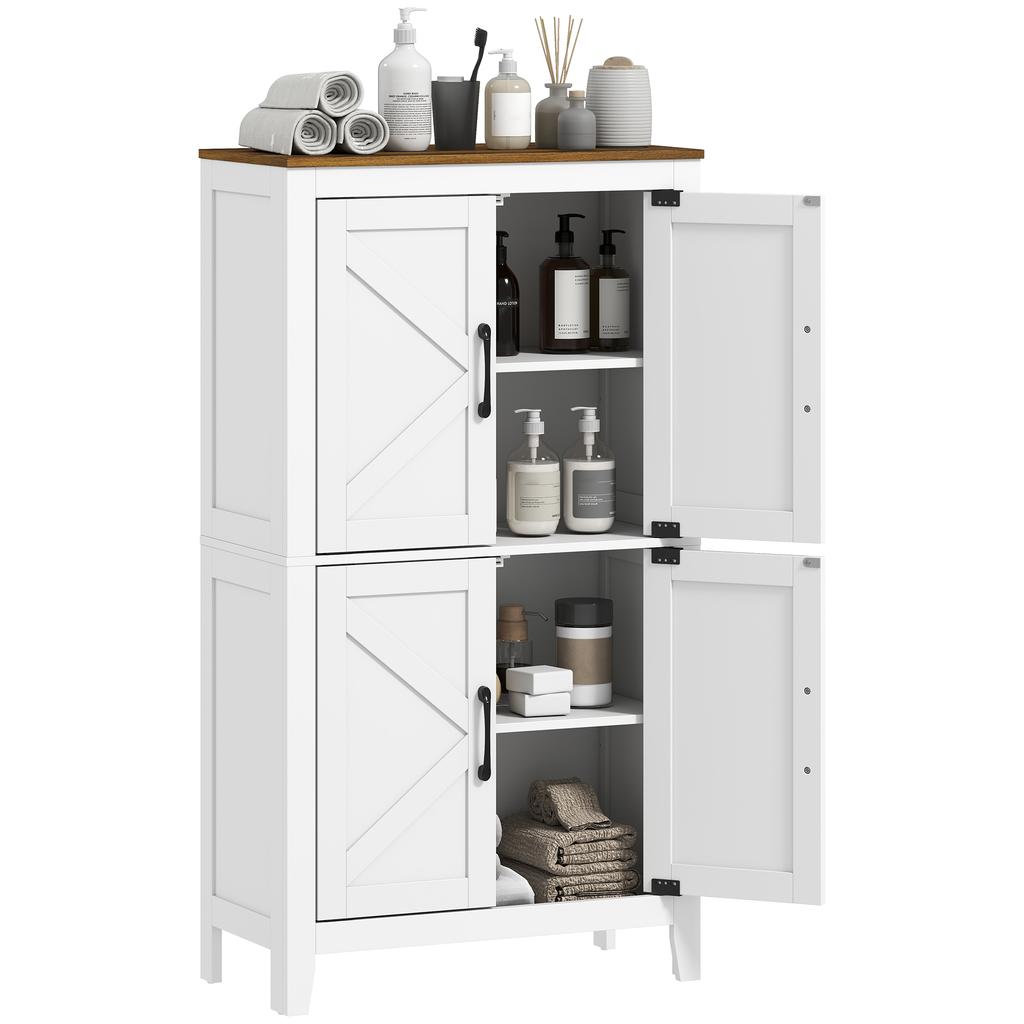 Bathroom Cabinet, Narrow, 4 Barn Doors, Adjustable Shelves, White