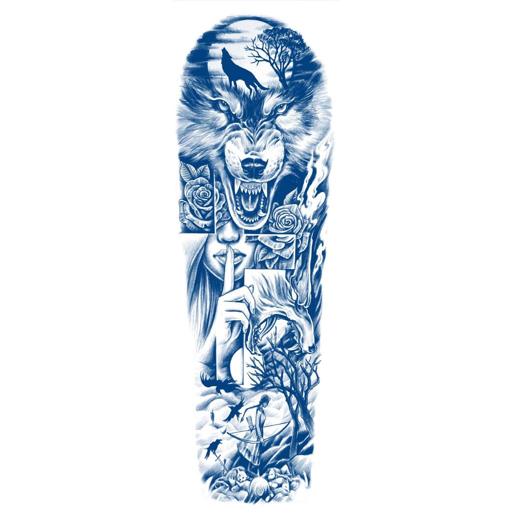 1 ark vanntett, men avtakbar semi-permanent urt-tatovering med helarm Tiger Lion Flower Tatoveringer for menn og kvinner