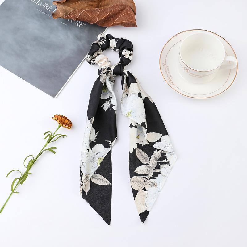 Fashion Print Chiffon Long Ribbon Scrunchies Women Girls Ponytail Scarf Elastic Hair Bands Ties Hair Accessories