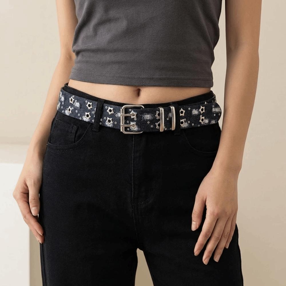 Metal Buckle Star Hole Sequin Belt Double Grommet Hole Trouser Decor Decoration  Dress Decor