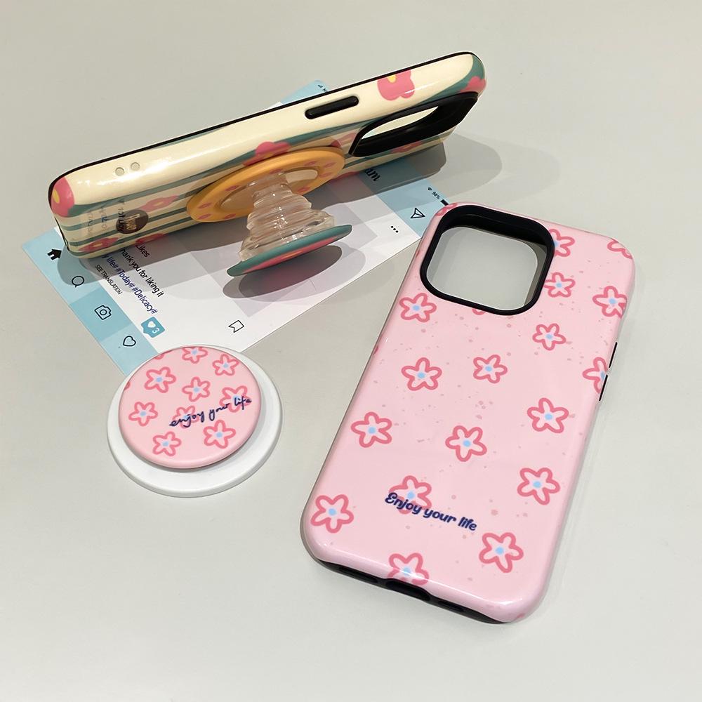 Magnetic Film 2-in-1 Apple 16 Pro Max Case: Pink Flower Stand, Drop-Proof, Korean Style, Fits iPhone 13-15.