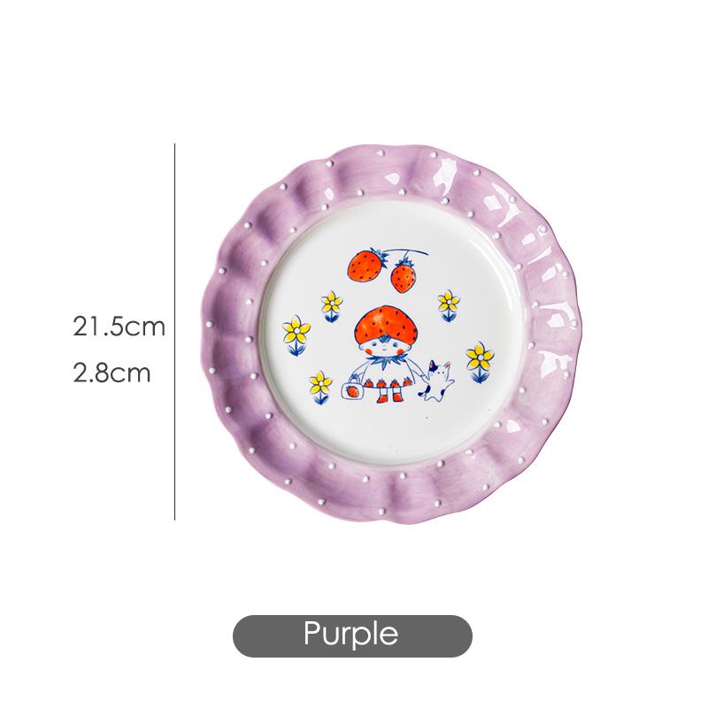 8.4inch Ceramic Dinner Plate Cartoon Strawberry Girl Cake Dessert Dishes Plates Household Dinnerware For Coffee Shop