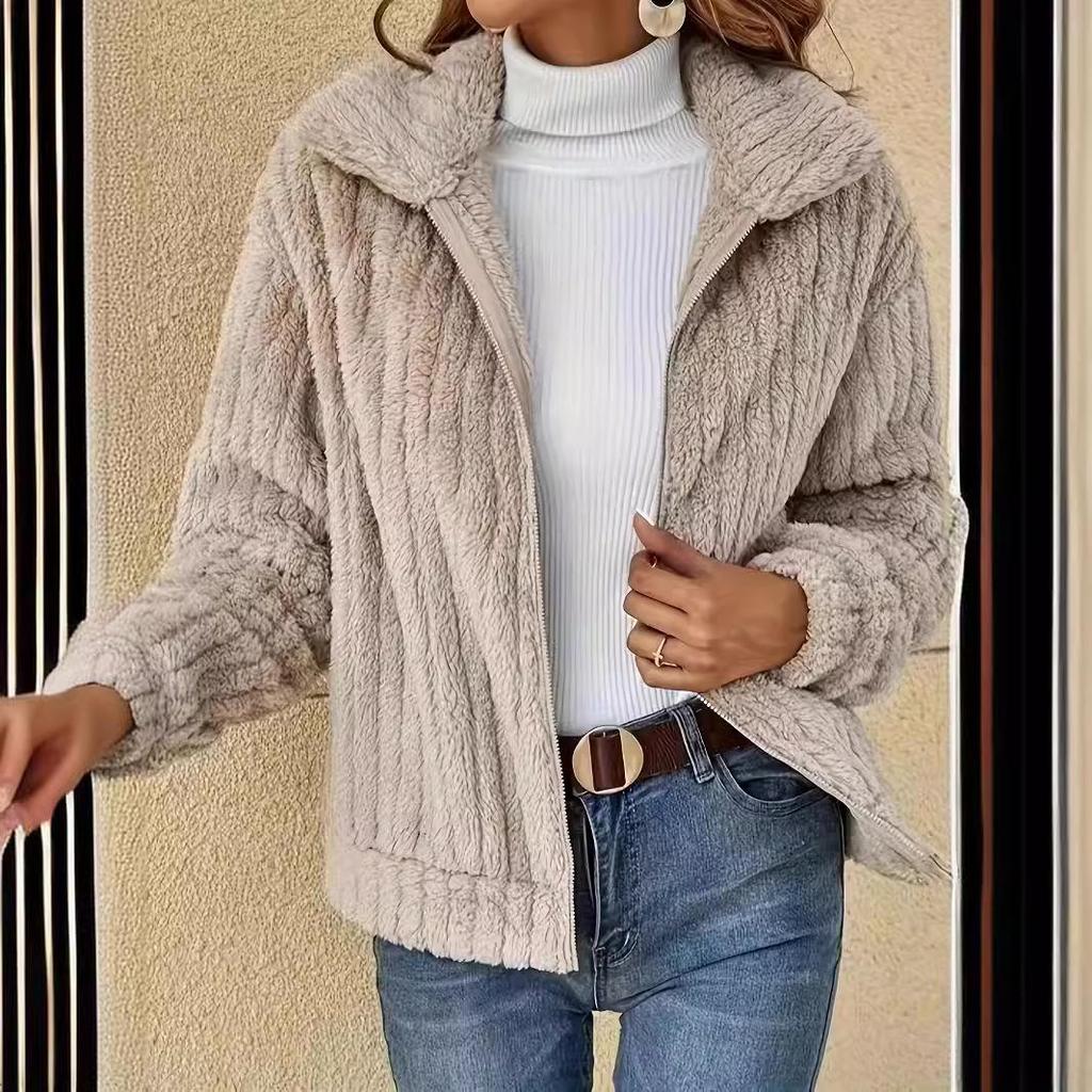 European & American Fluffy Lapel Short Cardigan - Women's Autumn/Winter Fashion
