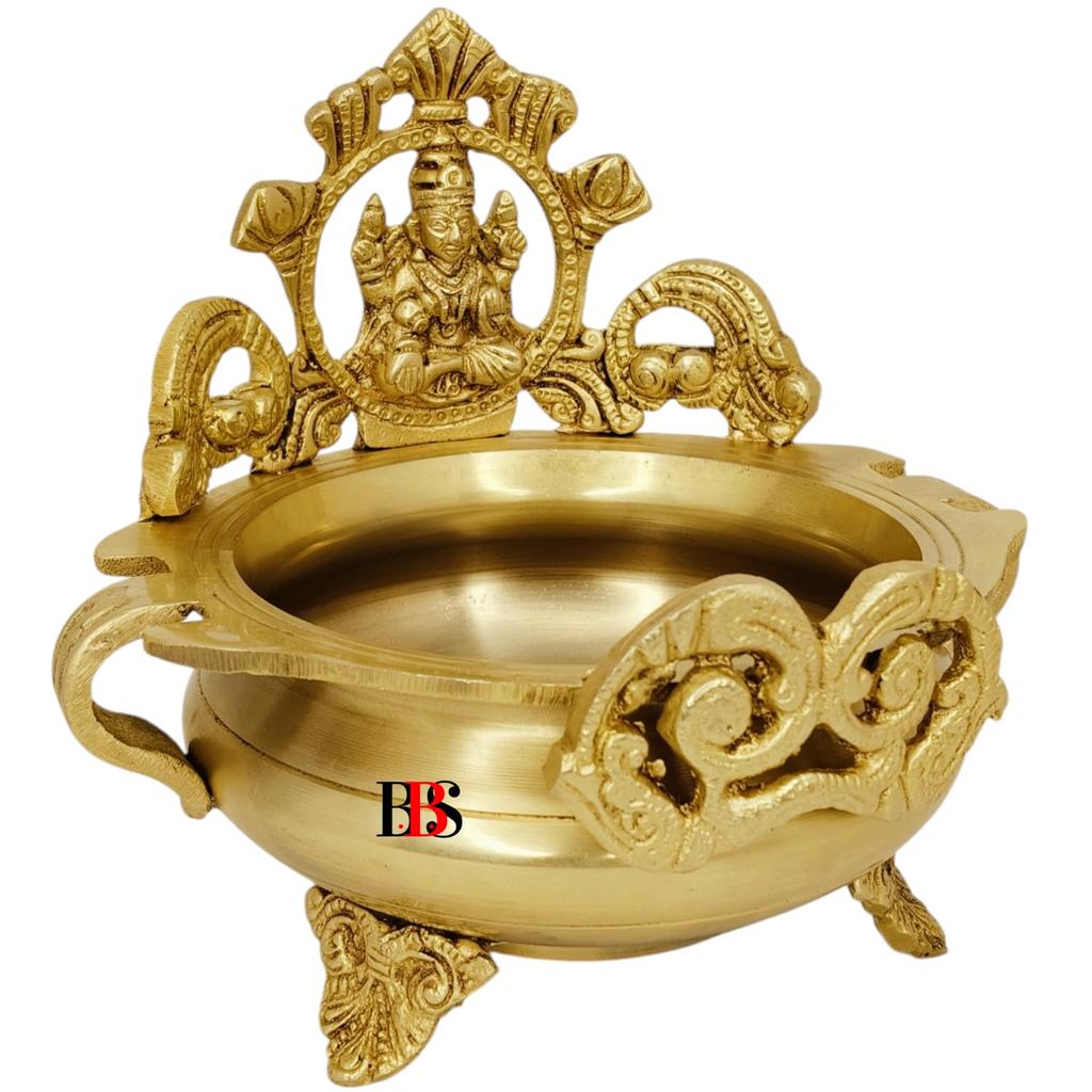 Urli Bowl Laxmi Brass Idol, Urli Bowl Flower Decor, Home Living Decoration