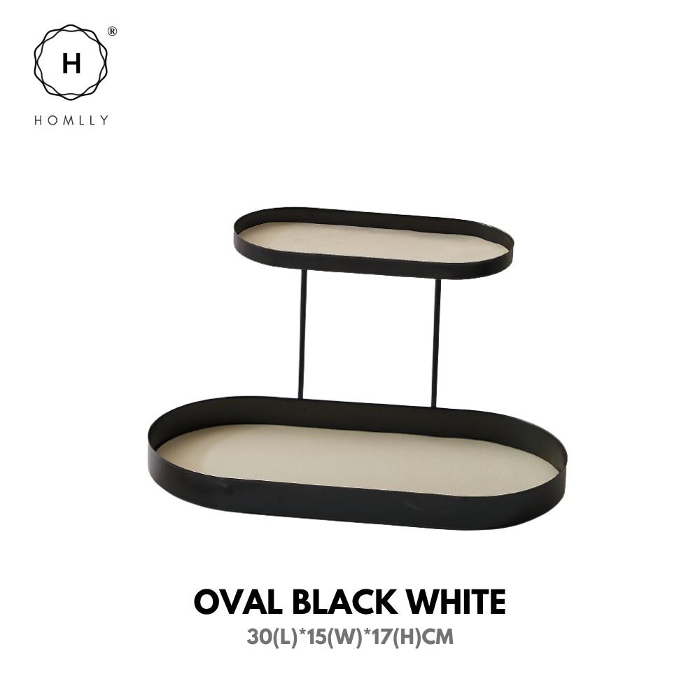 Homlly Lako Double Tier Desk Display Storage Tray Rack OVAL BLACK WHITE