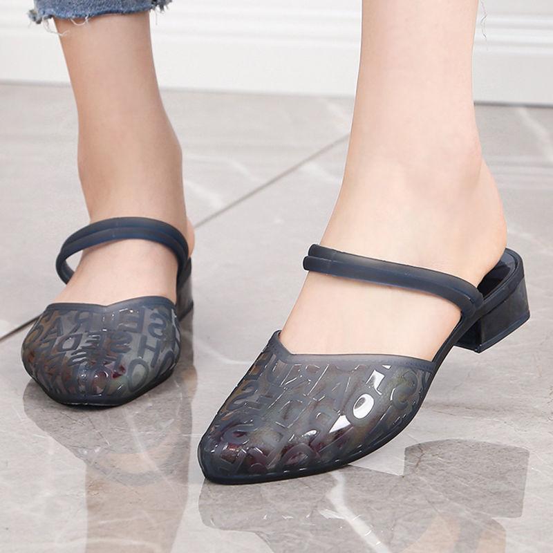 Fashion FHC New Women Beach Shoes,Crystal Sandals,Jelly Summer Low Heels,Pointed Toe,Two Wearings,Blue,Purple,Pink,Green,Dropship