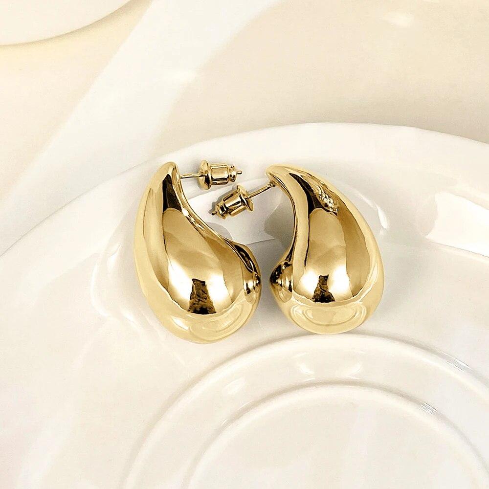 Huitan Fashion Water Drop Earrings for Women Metal Gold Color/Silver Plated Jewelry for Female Daily Wearable Accessories Gift