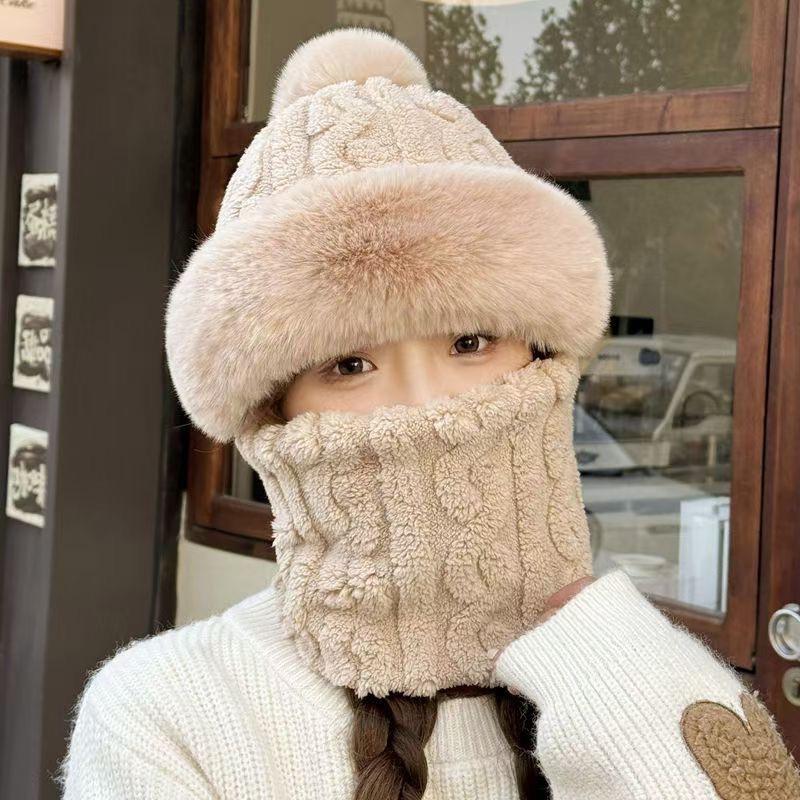 Hat Women's Velvet Thickening Cycling Windproof Neck Scarf Mask Integrated Ear Protection Cold Protection Neck Protection Thickened Warm Baotou Hat