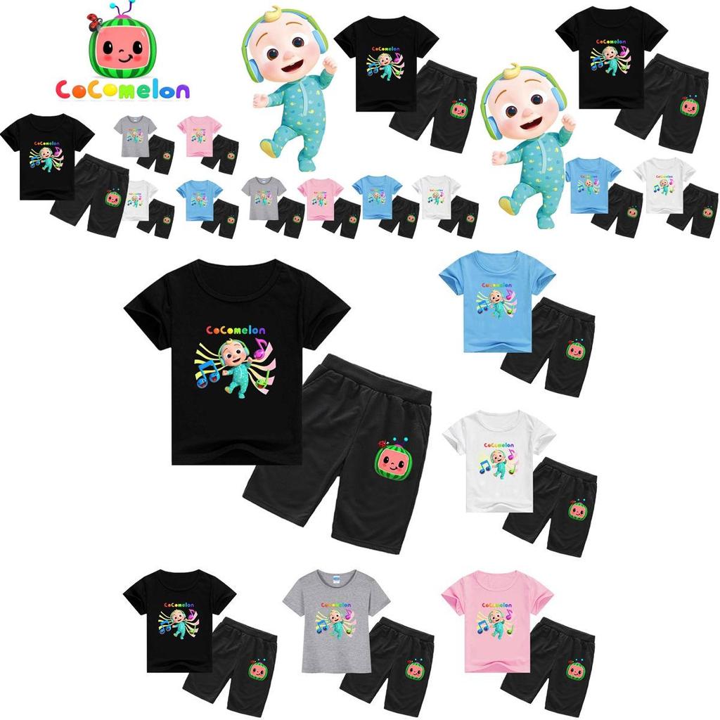 Kids Cocomelon Short Sleeve Tshirt Shorts Boys Girls 2pcs Tops Pants Set Casual