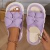Fashion Cute Bowknot Platform House Slippers for Women Open Toe Linen Home Cotton Shoes Woman Winter Thick Sole Non Slip Indoor Slippers