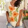 Summer Women's Casual V-neck Short Sleeved T-shirt Strawberry Flowers 3D Printing Fashionable Comfortable Breathable Loose Sports Versatile T-shirt