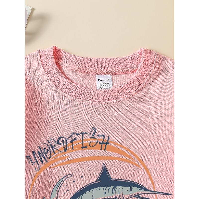 European Sizes Crew Neck Fashion Sweatshirt with Swordfish Jumping Over Ocean Waves, Autumn Winter Long-Sleeved Top for Young Girls.