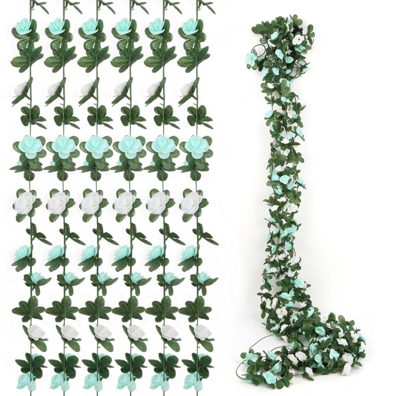 6 Pcs Flower Garland Artificial Rose Vine Flowers with Green Leaves Hanging Fake Roses Vine for Room Anniversary Wedding Birthday Christmas Arch Decor