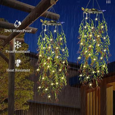Solar Powered Artificial Willow Leaves Hanging Lights Waterproof LED Fairy Lights for Outdoor Garden Patio Porch Wedding Decor