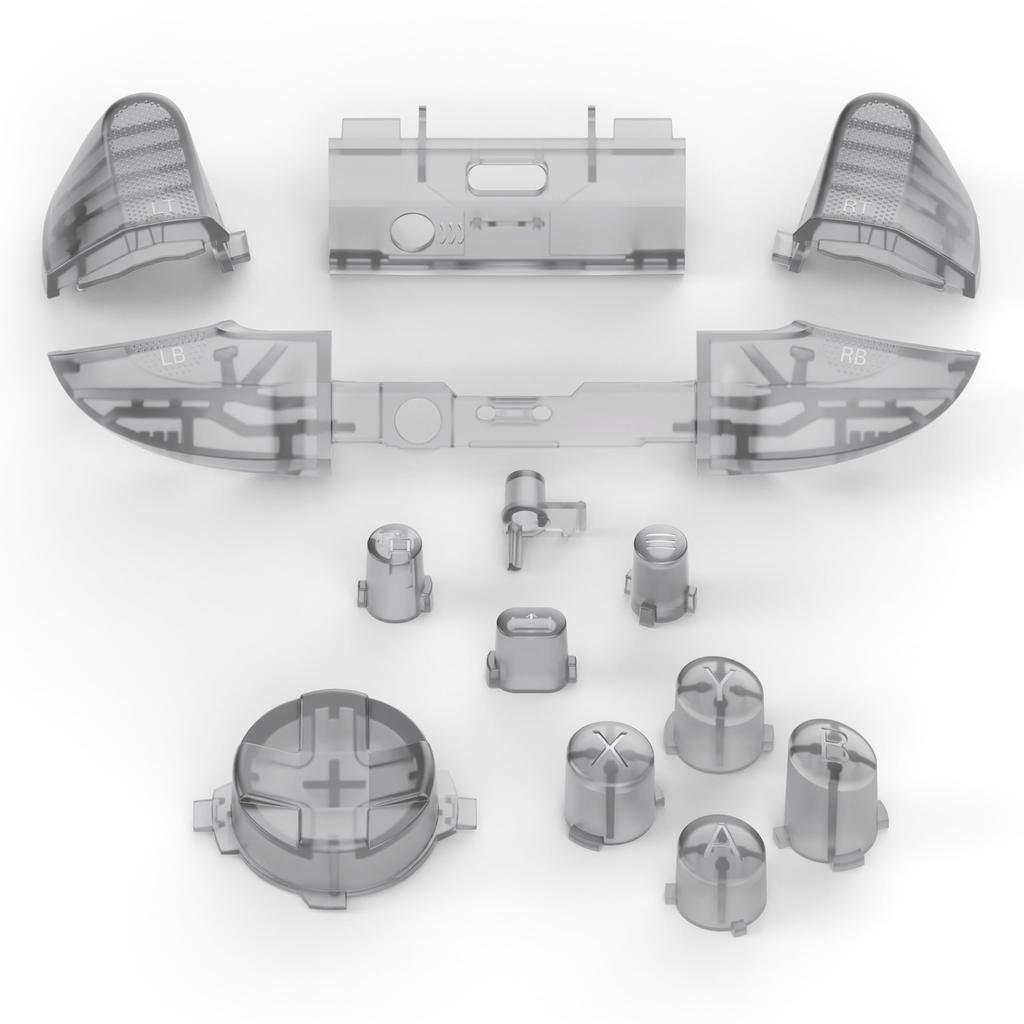 eXtremeRate Transparent Replacement Buttons for Xbox Series X LB RB LT RT Bumper Triggers ABXY Sync Share Key & X, D-pad Start/Back [Clear Black]