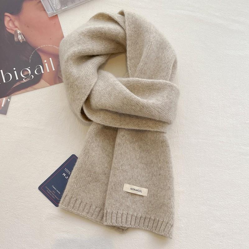 Womens Mens Pure Wool Scarf Winter Warm Solid Color Knit Neckwear Couples