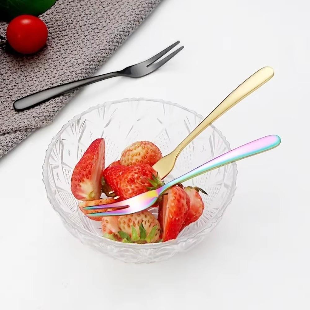 New Stainless Steel Fruit Fork Tableware Long Handle Fruit Stick Food Picks Two-tine Small Fork Food Tools