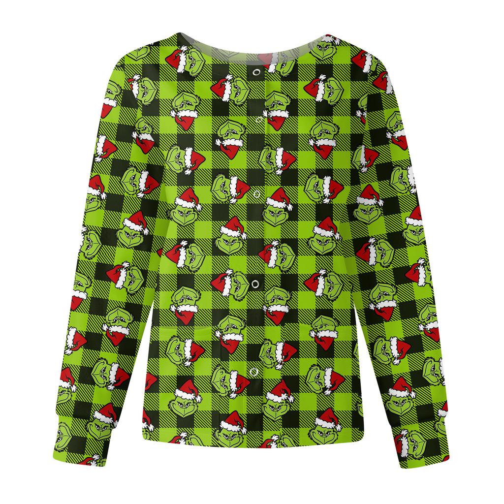 Женская повседневная модная куртка с длинным рукавом, воротником-стойкой, на одной пуговице, с рождественским принтом, рабочая куртка, топы