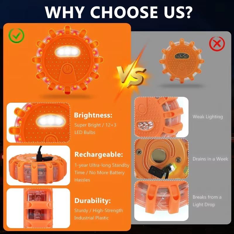 USB Rechargeable Warning Light LED Road Flares Emergency Lights Roadside Safety Beacon Disc Flashing Magnetic Beacon