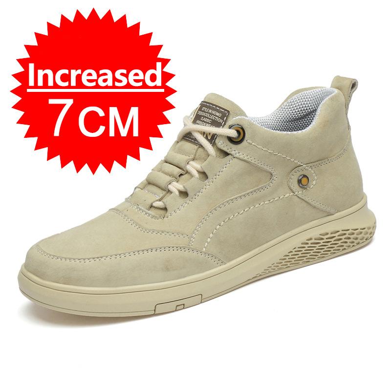 New Men Elevator Shoes Height Increase Insole 7CM Leather Casual Men Shoes Sneakers Man Breathable Leather Shoes Men Ankle Boots