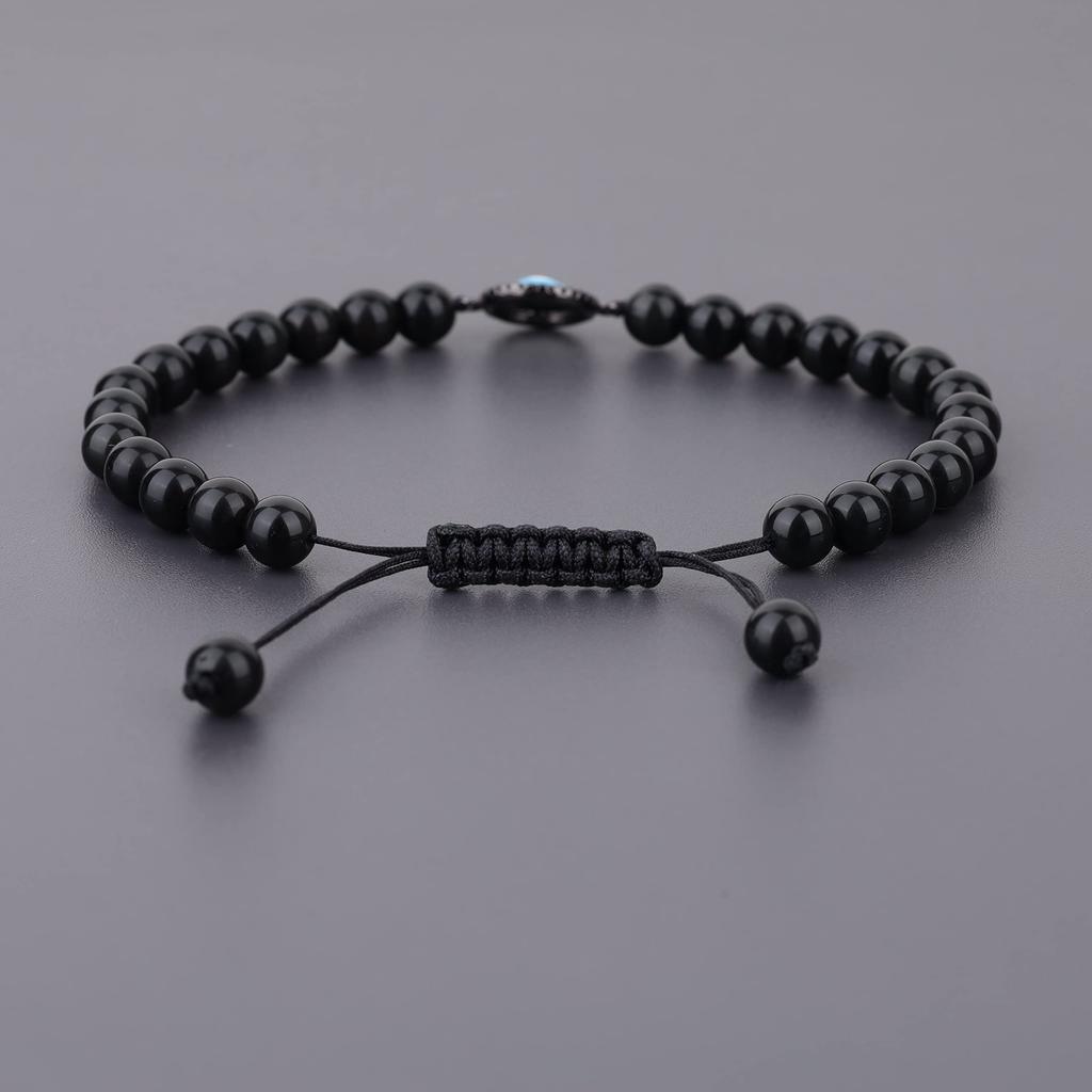Koai Evil Eye Obsidian Power Stone Bracelet for Adjustable Protects Against Bad Luck and Brings Good Fortune Men, Length,