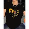 Short Sleeve T-Shirt with Sunflower and Butterfly Heart Design Summer Sleeved Harajuku Streetwear Tops Tees Aesthetic Clothes