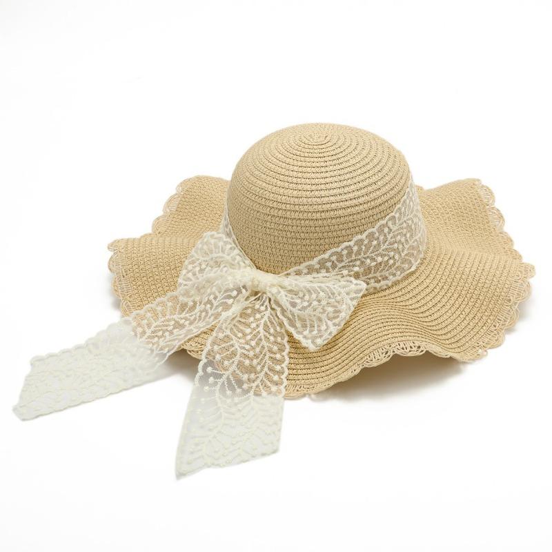 Lace Lace Straw Hat Women's Summer Outdoor Big Brim Sunscreen Hat Fashion Seaside Beach Shade Straw Hat