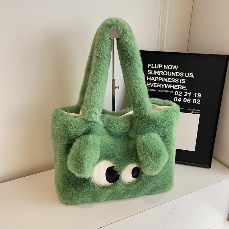 Cute cartoon plush bag women's autumn and winter handbag new large-capacity shoulder underarm bag tote plush bag