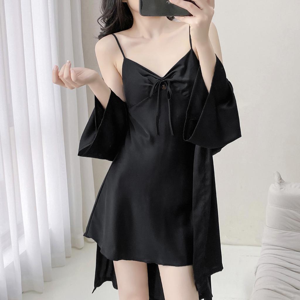 Solid Color Sexy Pajamas Women's Ice Ribbon Chest Pad Suspender Pajamas 1011 New Silk Loungewear Available