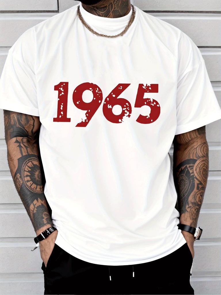 Navy Mens Summer Tee Distressed 1965 Birth Year Print Short Sleeve Casual Top Birthday Outfit For Men Born 1965 Street Wear