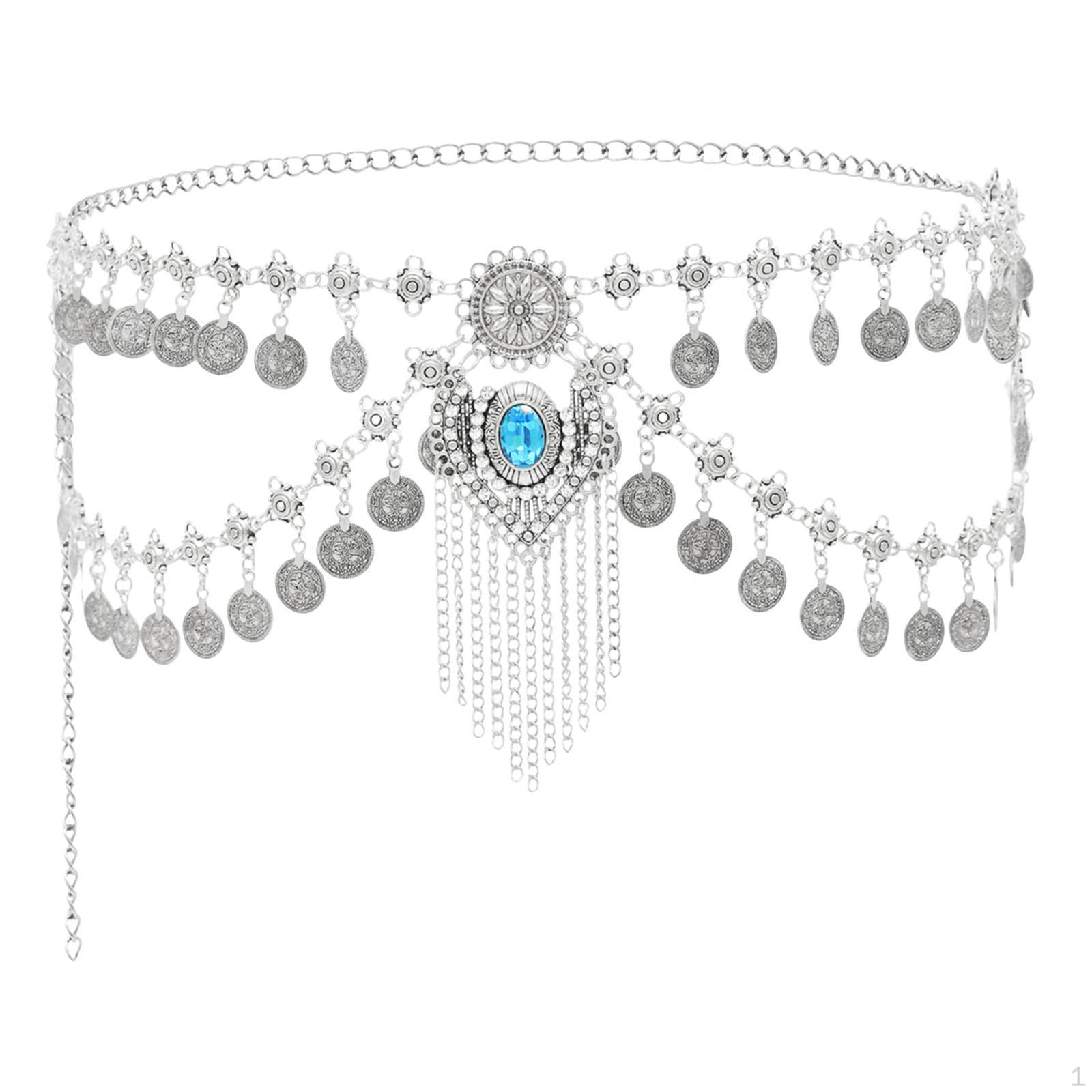 -operated Waist Chain for Belly Dancing, Decoration, Multifunctional, Lightweight, Double серебряный