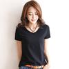 Women's Headwear Summer Casual T-Shirt Top V Cotton Short Sleeve Cotton Fashion Black White T-Shirts