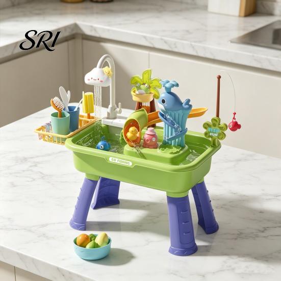 Boys Girls Water Toy Toddlers Sand And Table Toy, with Faucet, Play Food Accessories, Fishing Kitchen Sink Electric Pump for Boys, Activity
