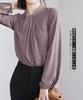 Sueeya Blouse with Tucked Puff and Gathered Long Sleeves for a Slimming and Elegant for or Perfect for Spring and Women's Sleeves, Stand-Up Collar,