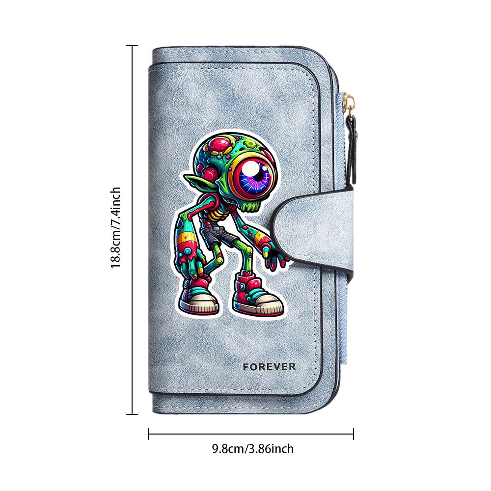 Cool Alien Print Long Wallet Fashion Casual Card Holder Portable Practical Daily Purse