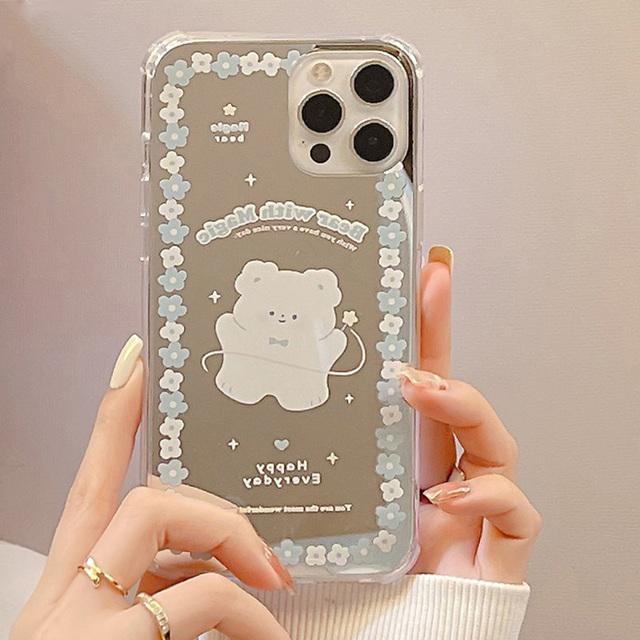 

Зеркальный противоударный чехол с милым медведем, планетой и цветком для Iphone 11 12 Pro Max 13 Mini Xsmax Xr X 8 7 Plus Se 2020 2022, задняя крышка For iPhone 13