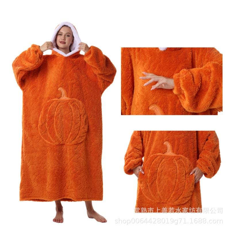 Wearable Blanket Hooded Robe for Women and Men Oversized Winter Warm Flannel Sweatshirt Blanket Hoodie Thick Fleece Blanket with Sleeves and Pocket