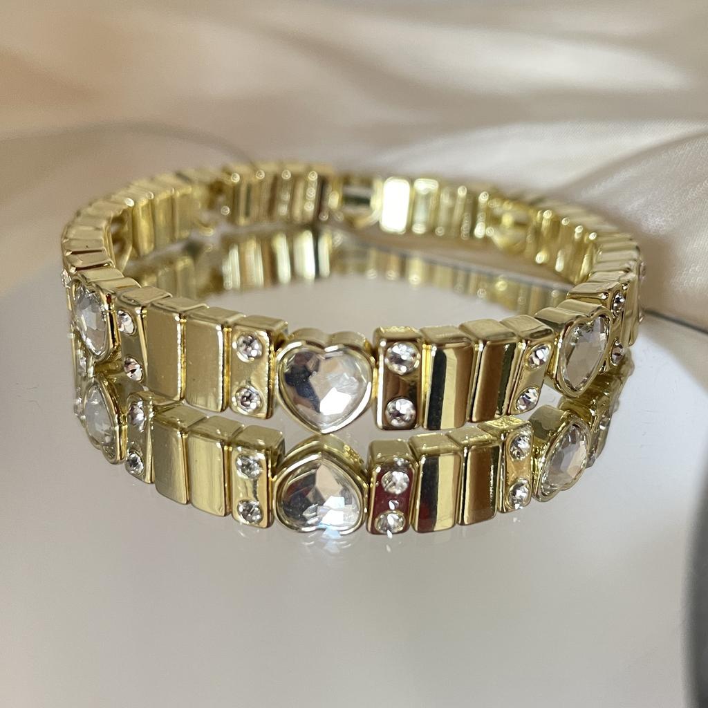 Vintage Street Heart Jewel Bracelet Gold Silver Strap Diamond Dy Strap Chain
