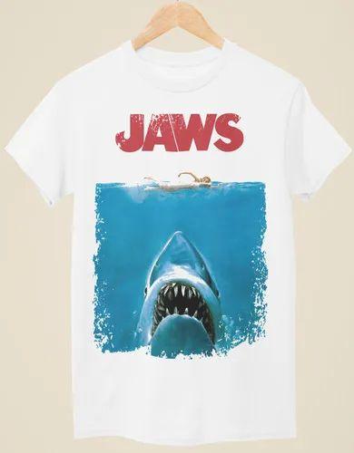 Jaws Movie Poster Inspiration Neutral Black T-shirt Four Seasons Men and Women Casual Fashion Streetwear