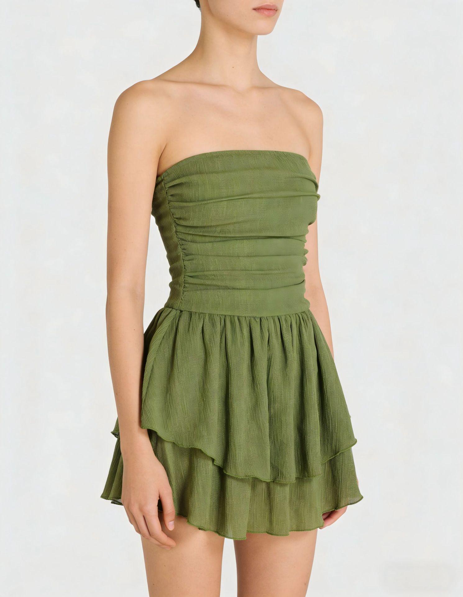 

Европейско-американское женское мини-платье-бандо с рюшами Double Extra Large зелёный