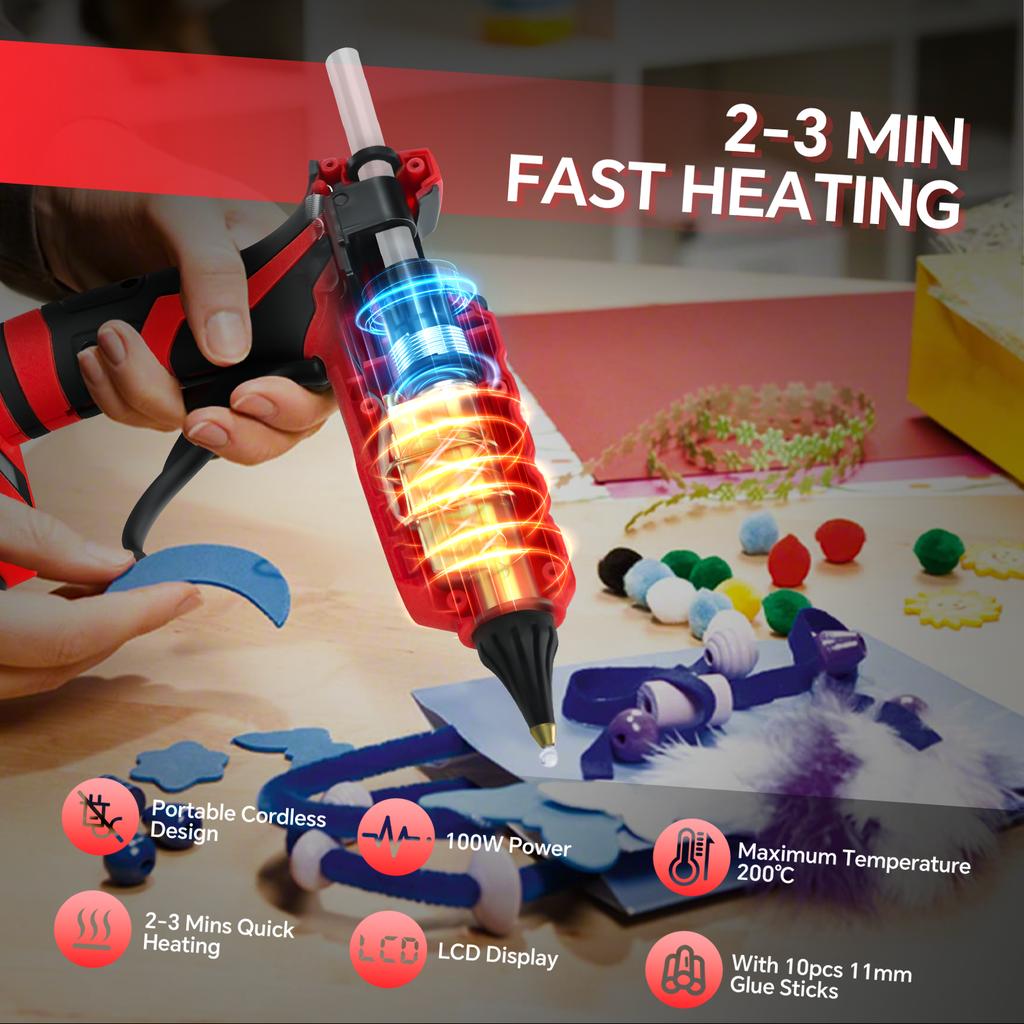 100W Cordless Hot Glue Gun High Temp Electric Power Glue Gun with 10Pcs 11mm Glue Sticks for Milwaukee 18V Battery (No Battery)