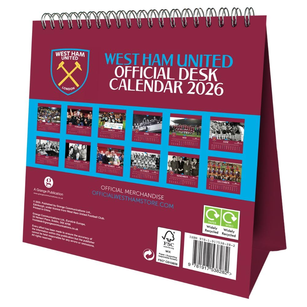 West Ham United FC 2026 Crest Desktop Calendar